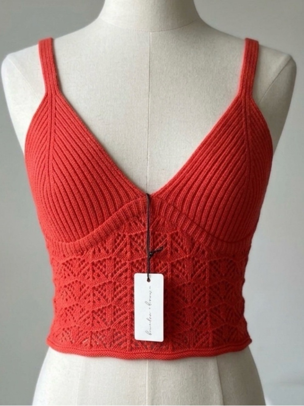 Crochet Knit Bralette Crop Top - vibrant Orange Boho top Size M